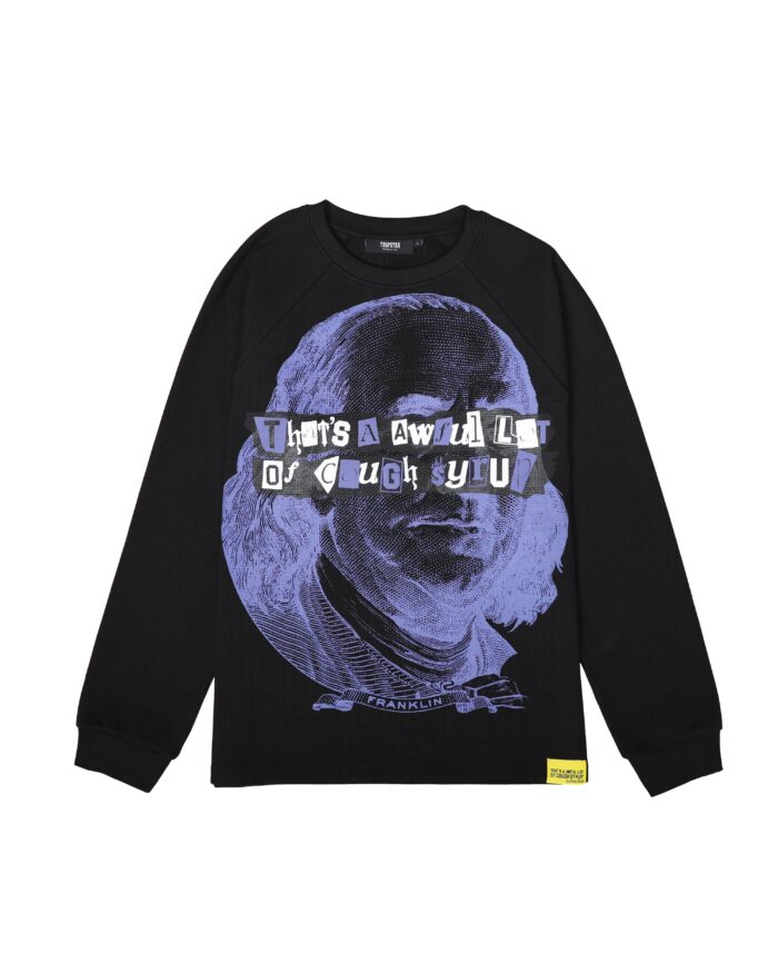 TRAPSTAR X COUGH SYRUP BENJAMIN FRANKLIN LS WAFFLE TEE- BLACK/PURPLE